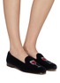 Figure View - Click To Enlarge - STUBBS & WOOTTON - ‘RED WINE’ EMBROIDERY FLAT VELVET LOAFERS