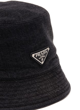 Detail View - Click To Enlarge - PRADA - Enamelled Metal Triangular Logo Denim Bucket Hat