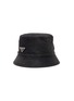 Main View - Click To Enlarge - PRADA - Enamelled Metal Triangular Logo Denim Bucket Hat