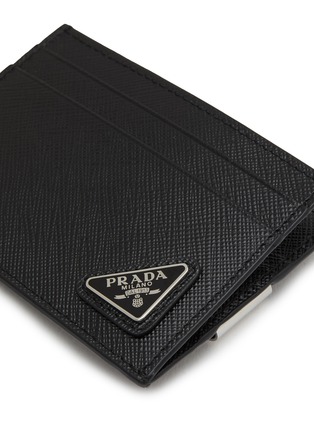 PRADA | Logo Plaque Leather Cardholder With Money Clip | Men | Lane Crawford