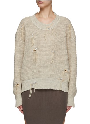 Main View - Click To Enlarge - ACNE STUDIOS - OVERSIZE CRYSTAL EMBELLISHED DISTRESS DETAIL KNIT SWEATER