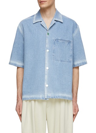 Main View - Click To Enlarge - SOLID HOMME - Washed Denim Boxy Bowling Shirt