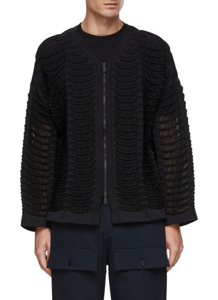 Main View - Click To Enlarge - CFCL - ‘Façade’ Mesh Panel Ripped Zip Up Cardigan