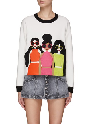 Main View - Click To Enlarge - ALICE & OLIVIA - ‘GLEESON’ BEAD EMBELLISHED CREWNECK LONG SLEEVE SWEATER