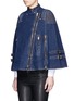 Front View - Click To Enlarge - GIVENCHY - Quilted shoulder denim cape jacket