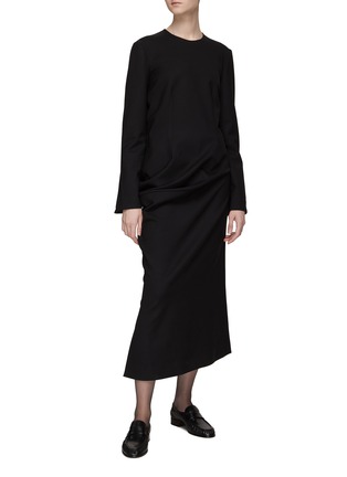 Figure View - Click To Enlarge - THE ROW - ‘LUCIENNE’ DRAPED DETAIL SIDE SLIT WOOL MIDI DRESS