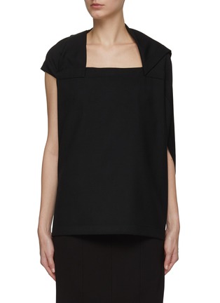 Main View - Click To Enlarge - THE ROW - ‘SEINE’ SQUARE NECK CAPE DETAIL ASYMMETRIC WOOL TOP
