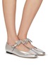 Figure View - Click To Enlarge - PEDDER RED - ‘MISLETOE’ CRYSTAL BOW LEATHER MARY JANE FLATS