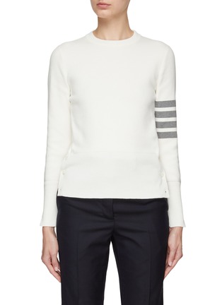 Main View - Click To Enlarge - THOM BROWNE  - 4 BAR MILANO STITCH CLASSIC CREW NECK COTTON CREPE SWEATER