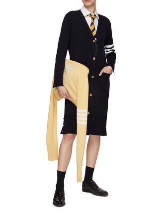 Figure View - Click To Enlarge - THOM BROWNE  - 4 Bar V-Neck Merino Wool Knit Long Cardigan