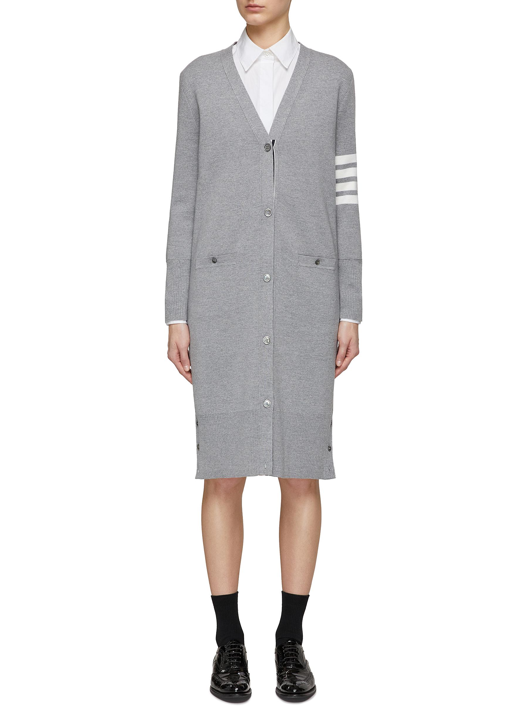 THOM BROWNE | Milano Stitch 4 Bar Stripe V Neck Long Cardigan