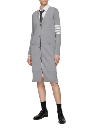 Figure View - Click To Enlarge - THOM BROWNE - Milano Stitch 4 Bar Stripe V Neck Long Cardigan