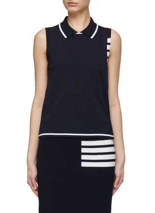 Main View - Click To Enlarge - THOM BROWNE  - 4 Bar Stripe Polo Collar Shell Top