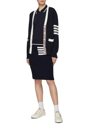 Figure View - Click To Enlarge - THOM BROWNE  - 4 Bar Stripe Polo Collar Shell Top