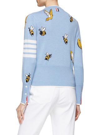 Back View - Click To Enlarge - THOM BROWNE  - Birds And Bees Intarsia 4 Bar Stripe Wool Blend Crewneck Sweater