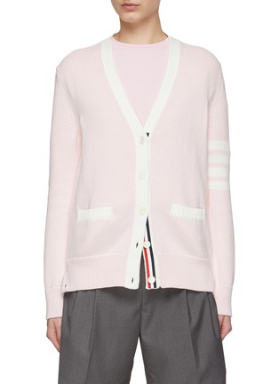 Main View - Click To Enlarge - THOM BROWNE  - 4 Bar Flower Intarsia V-Neck Cotton Knit Cardigan