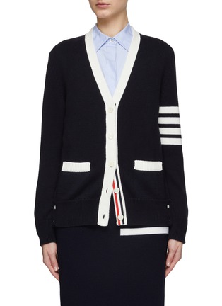 Main View - Click To Enlarge - THOM BROWNE  - 4 Bar Flower Intarsia V-Neck Cotton Knit Cardigan