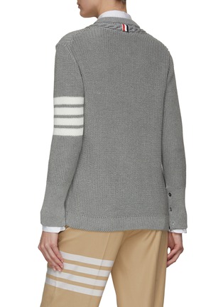 Back View - Click To Enlarge - THOM BROWNE  - 4 Bar Stripe Cable Trim Cotton Knit Crewneck Cardigan