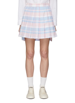 Main View - Click To Enlarge - THOM BROWNE  - Dropped Back Check Cotton Pleated Mini Skirt