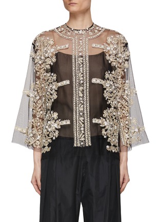 Main View - Click To Enlarge - BIYAN - Beaded Indian Embroidery Sheer Tulle Top