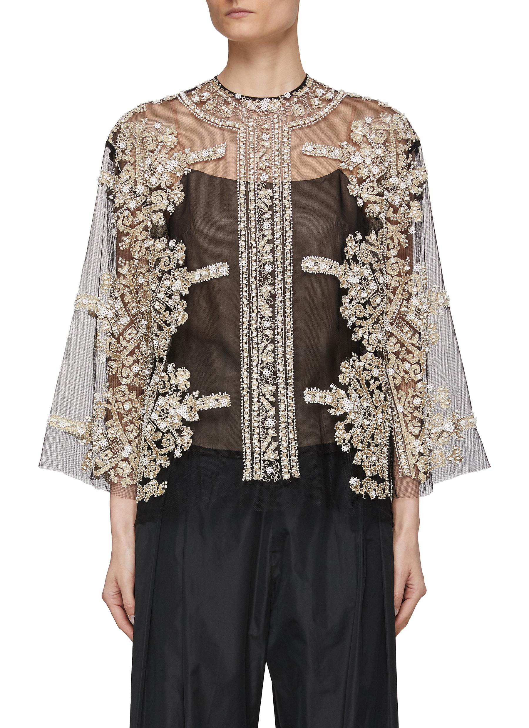 BIYAN Beaded Indian Embroidery Sheer Tulle Top