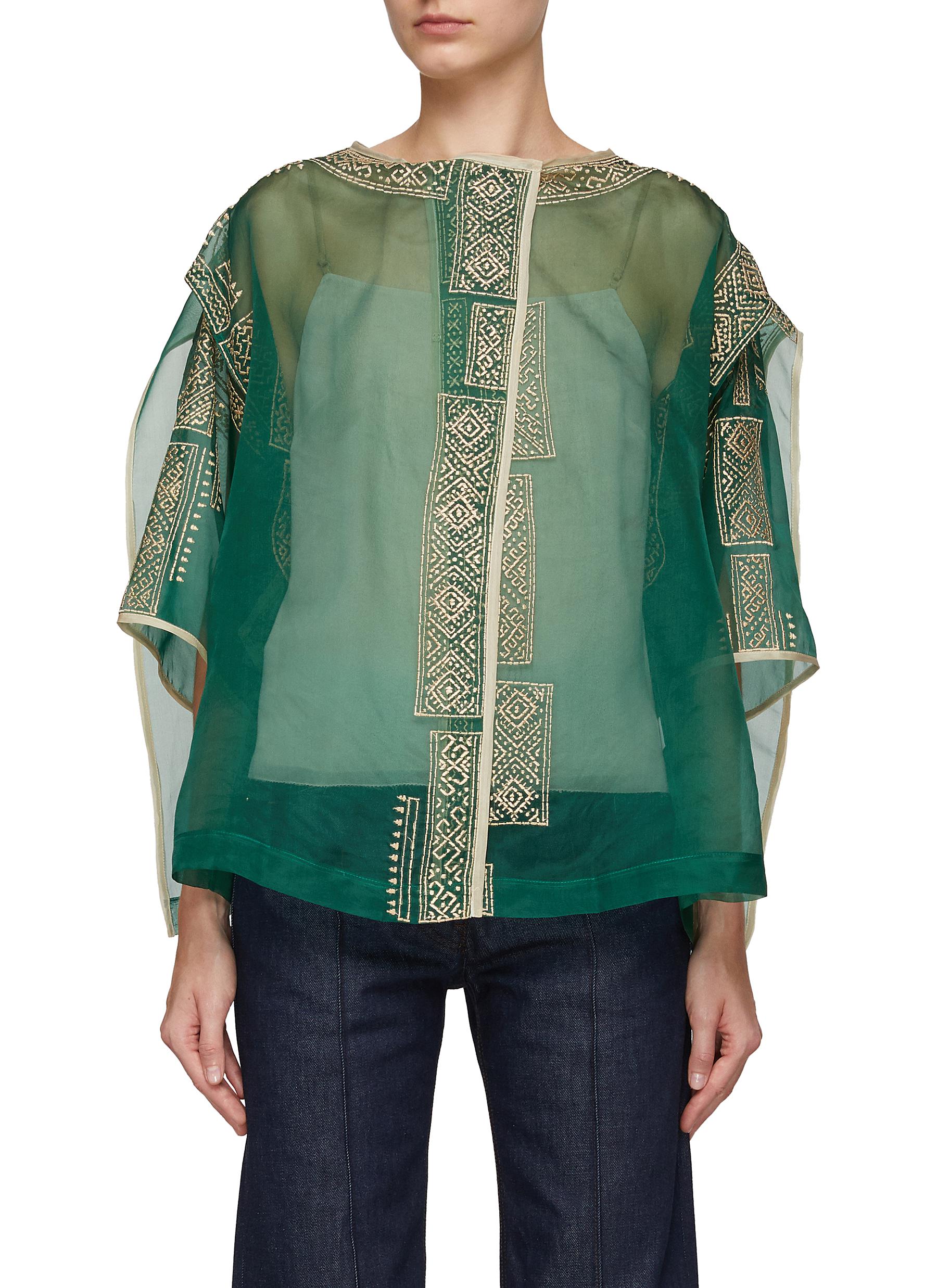 BIYAN Embroidered Sheer Cape Blouse