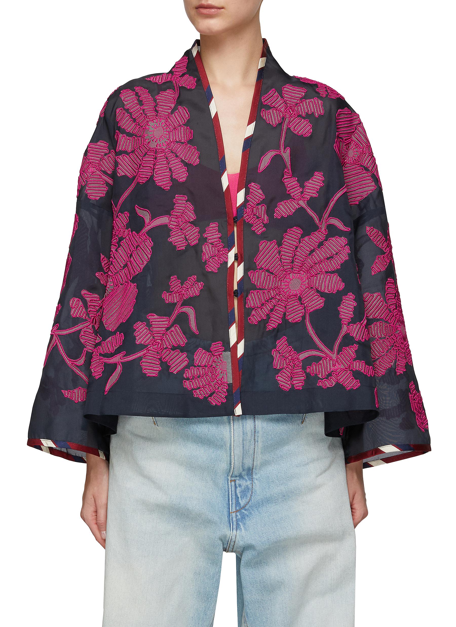BIYAN Floral Embroidery Open Front Jacket