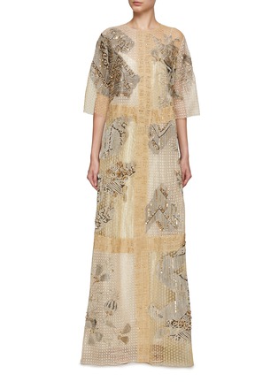 Main View - Click To Enlarge - BIYAN - Organza Panel Beaded Maxi Dress