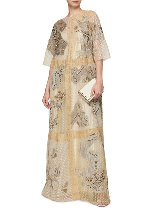 Figure View - Click To Enlarge - BIYAN - Organza Panel Beaded Maxi Dress