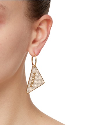 Figure View - Click To Enlarge - PRADA - Zirconia Gold Toned Metal Triangular Drop Earring — Left