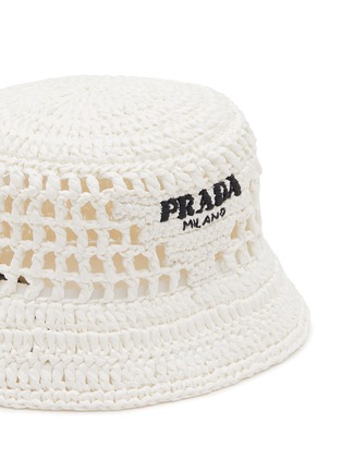 Detail View - Click To Enlarge - PRADA - Triangular Logo Raffia Bucket Hat