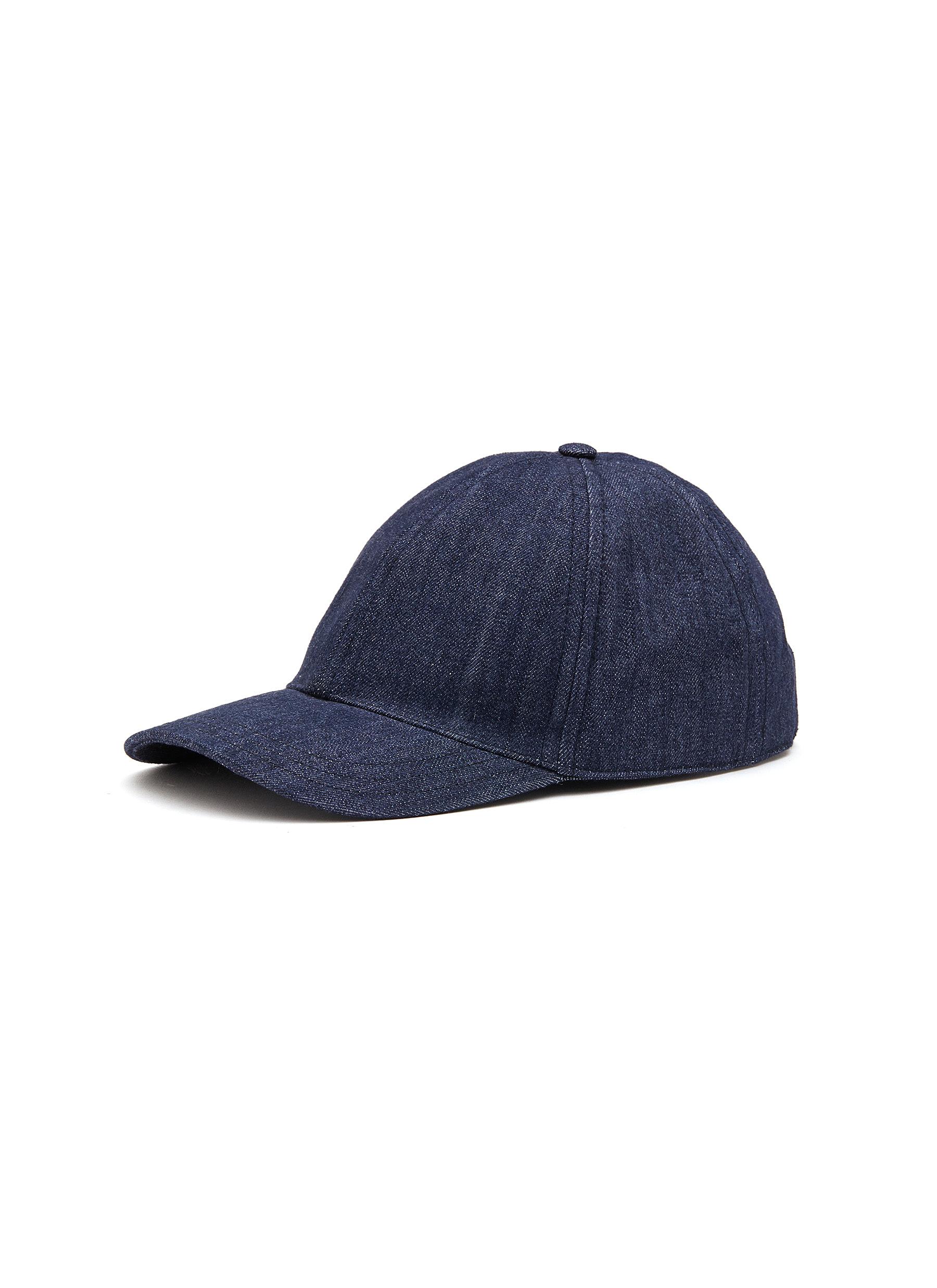 PRADA | Triangular Logo Washed Denim Cap | Women | Lane Crawford