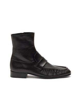 Main View - Click To Enlarge - THE ROW - ALMOND TOE RUCHED DETAIL CALF LEATHER LOAFER BOOTS