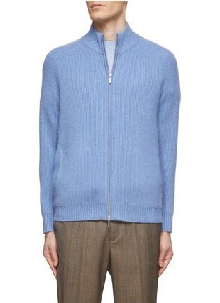 Main View - Click To Enlarge - DREYDEN - RIB KNIT FULL ZIP CASHMERE CARDIGAN