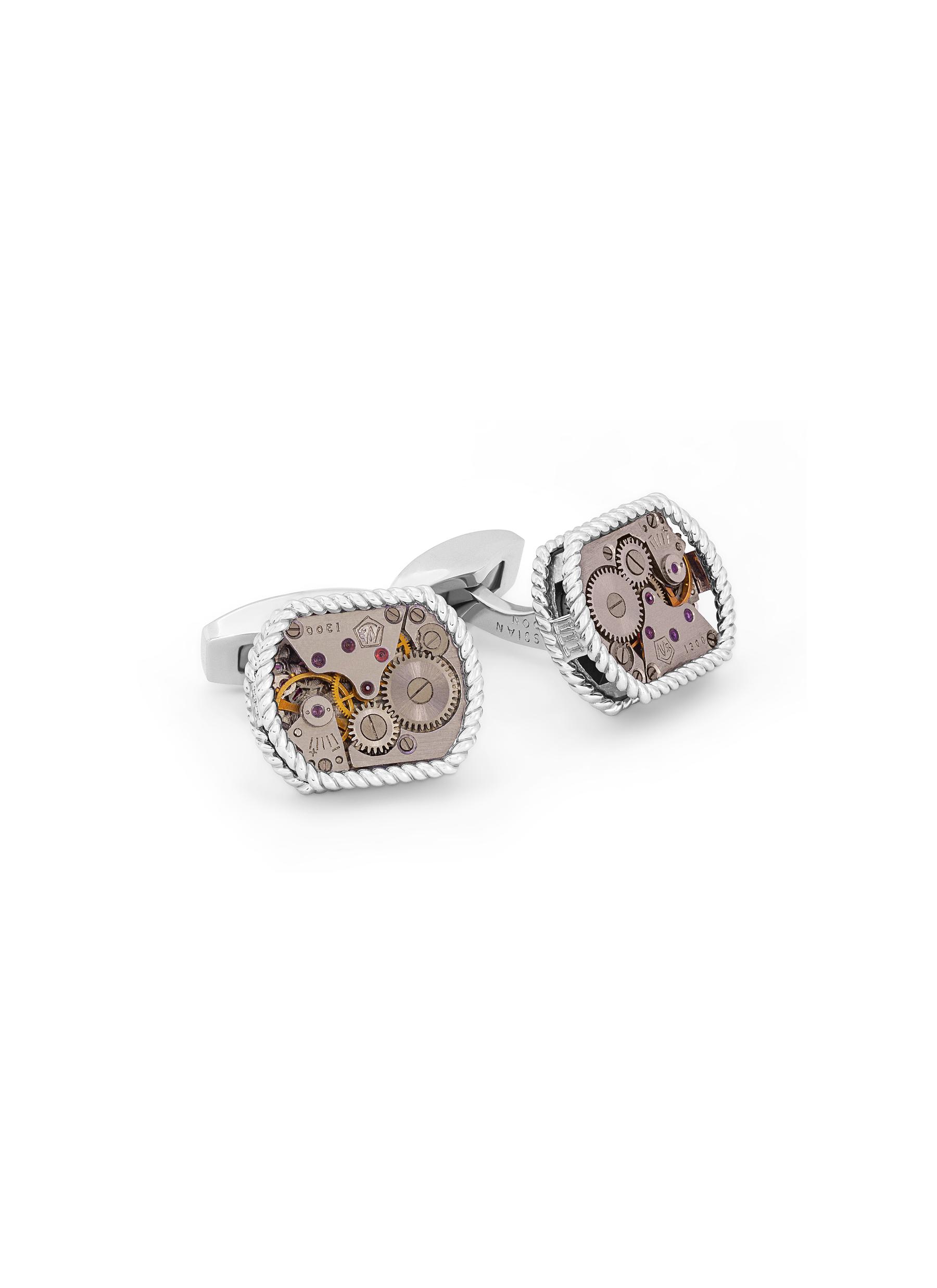 LIMITED EDITION RHODIUM PLATED STERLING SILVER CASE 17 JEWELS CABLE DETAILING CUFFLINKS