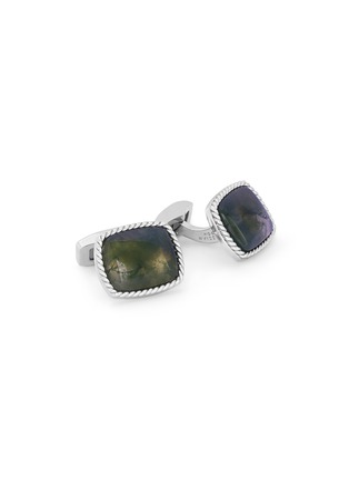 Main View - Click To Enlarge - TATEOSSIAN - LIMITED EDITION RHODIUM PLATED GREEN MOSS AGATE CABLE DETAILING CUFFLINKS