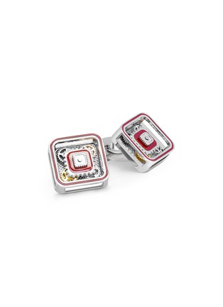 Main View - Click To Enlarge - TATEOSSIAN - PALLADIUM PLATED BASE RED HANDPAINTED ENAMEL DETAILING SQUARE GEAR CUFFLINK