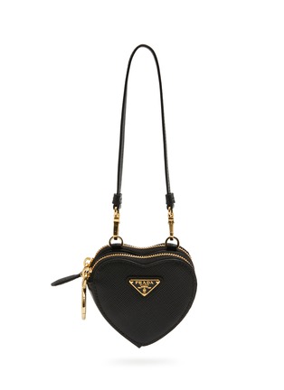 Main View - Click To Enlarge - PRADA - Logo Plaque Heart Shaped Saffiano Leather Mini Pouch