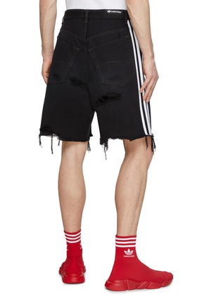 Back View - Click To Enlarge - BALENCIAGA - X Adidas Stripe Ripped Shorts
