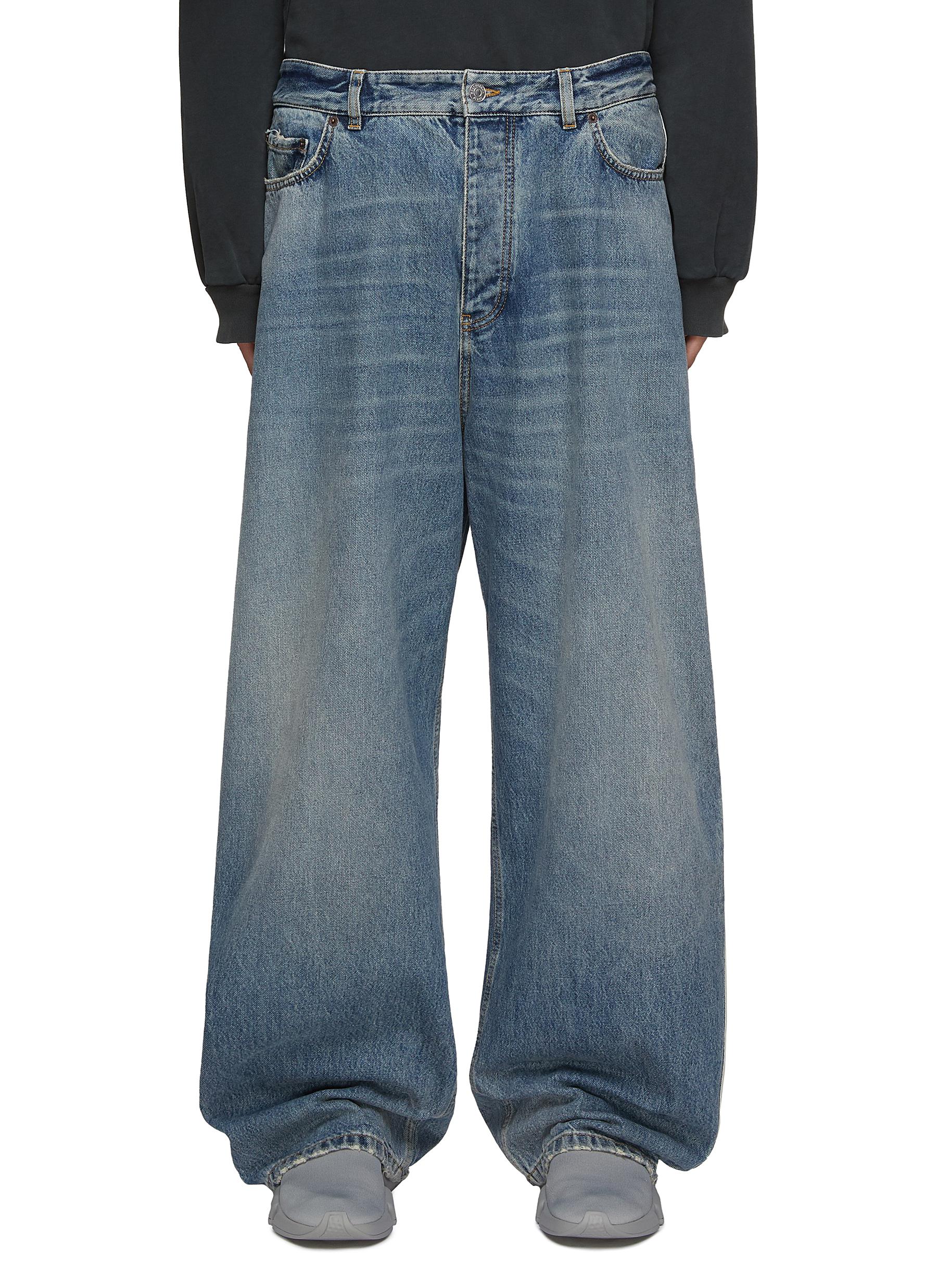 Balenciaga X Adidas Vintage Wash Whiskered Low Rise Baggy Jeans In Blue ...