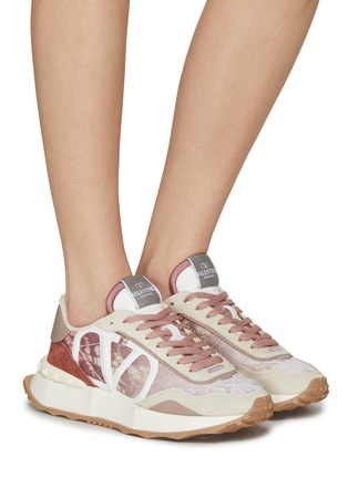 Figure View - Click To Enlarge - VALENTINO GARAVANI - ‘Lacerunner’ VLogo Lace Mesh Leather Low Top Sneakers