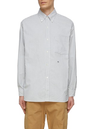 Main View - Click To Enlarge - NANAMICA - Logo Embroidered Curved Hem Striped Button Up Shirt