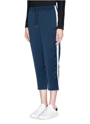 Front View - Click To Enlarge - T BY ALEXANDER WANG - Contrast stripe cropped satin track pants