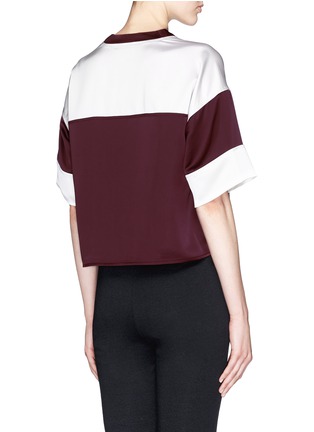 Back View - Click To Enlarge - T BY ALEXANDER WANG - Colourblock satin cropped football T-shirt