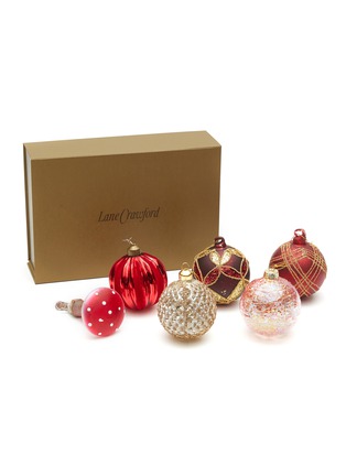 Main View - Click To Enlarge - SHISHI - GLITTERED GLASS ORNAMENT SET OF 6 — RED