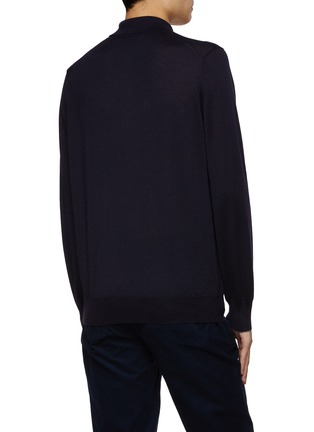 Back View - Click To Enlarge - BRUNELLO CUCINELLI - LONG SLEEVE CASHMERE SILK BLEND KNIT POLO SHIRT