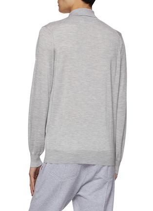 Back View - Click To Enlarge - BRUNELLO CUCINELLI - CASHMERE SILK BLEND LONG SLEEVE POLO SHIRT