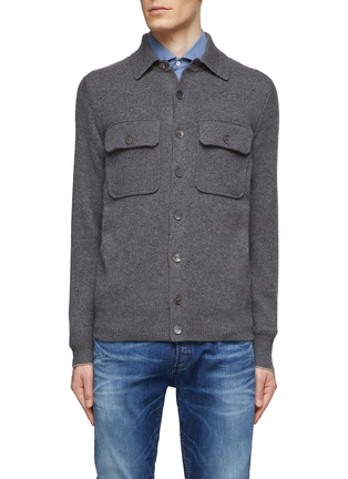 Main View - Click To Enlarge - BRUNELLO CUCINELLI - FLAP CHEST POCKET SHIRT COLLAR CASHMERE KNIT CARDIGAN