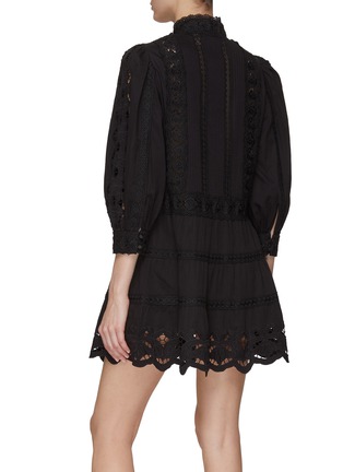 Back View - Click To Enlarge - ALICE + OLIVIA - ‘CLARK’ BRODERIE ANGLAISE MANDARIN COLLAR CUTOUT DETAIL MINI DRESS