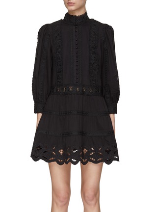 Main View - Click To Enlarge - ALICE & OLIVIA - ‘CLARK’ BRODERIE ANGLAISE MANDARIN COLLAR CUTOUT DETAIL MINI DRESS